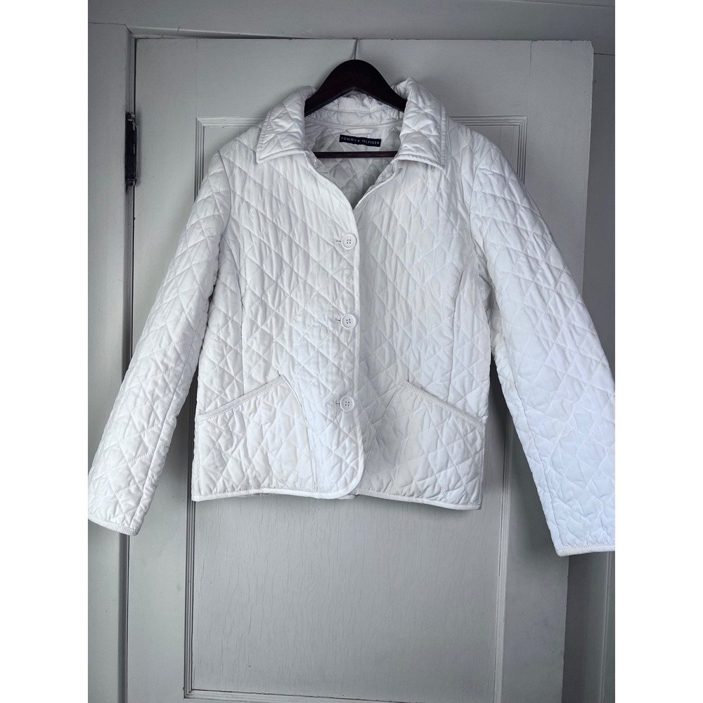 Tommy Hilfiger Women's White Quilted Button Front Jacket Light Layering Size M